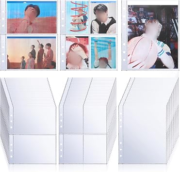 30 Pcs Binder Pockets Clear 4/2/1 Pockets for 6 Ring A5 Binder Insert Card Sleeves Album Page Protector Photocard Document Folder Trading Card Pouch for 6 Ring Sleeves Refill Sheet