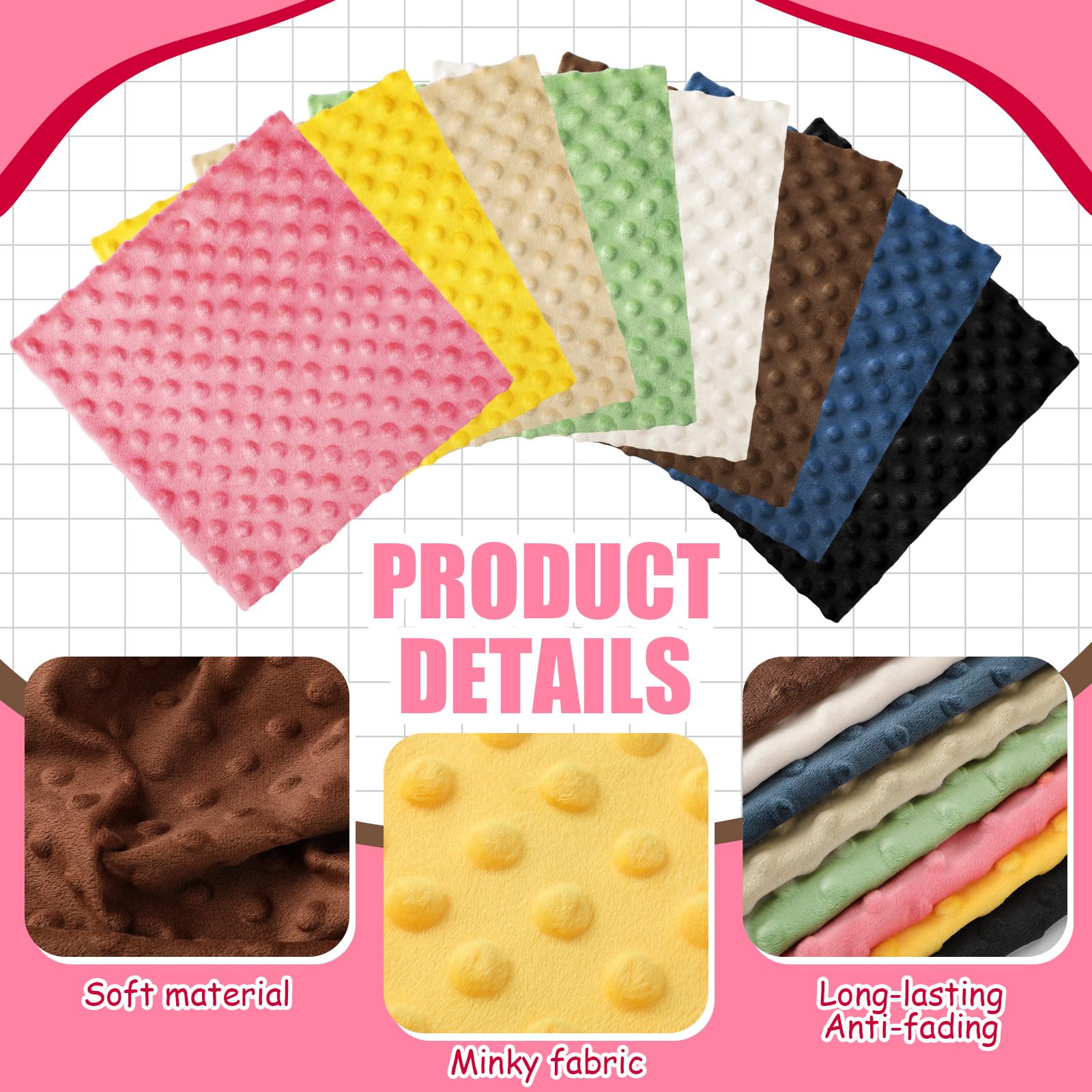 Dansydaisy 8 Pcs Minky Dot Quilting Fabric Squares 20 x 20 Inch Fuzzy Soft Fleece Fabric by The Yard Multicolor Patchwork Bundle for DIY Crafts Cloths Hndmade Sewing - Image 4