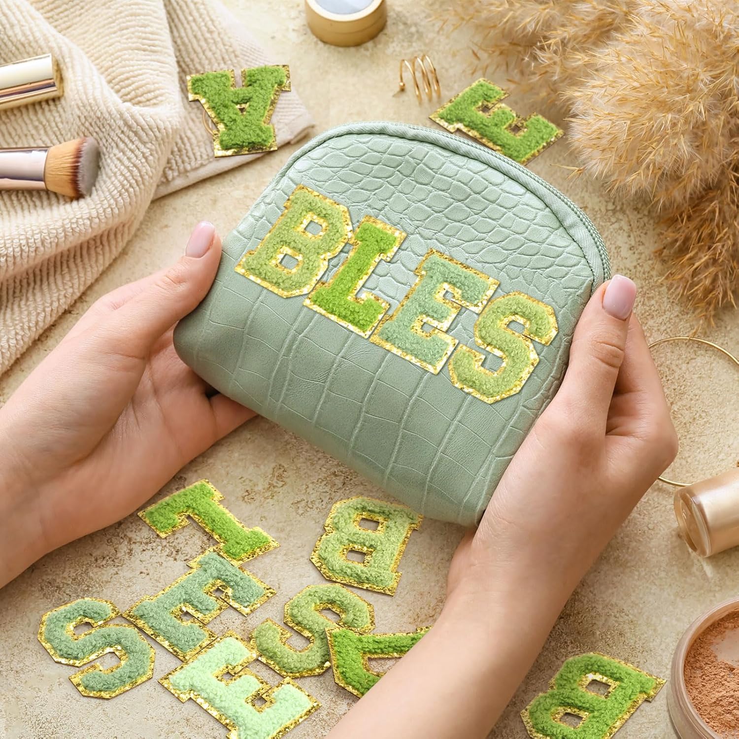 Jutom 104 Pcs Self Adhesive Chenille Letter Patches Chenille Stick on Embroidered Patch for Clothing Jackets Backpacks Hats(Fresh,Green)