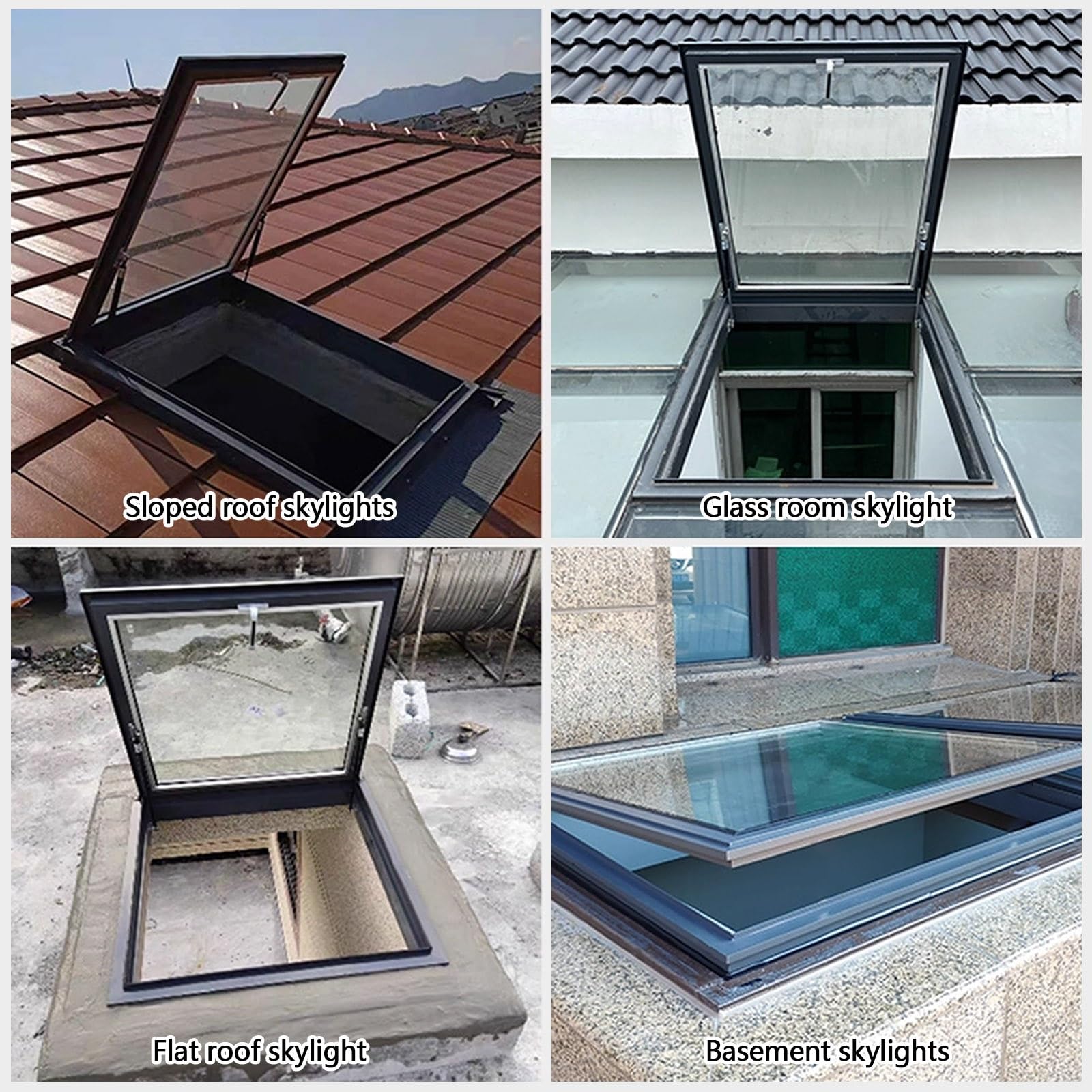 Okno dachowe ze stopu aluminium do użytku na zewnątrz, wentylacja świetlik dachowy z oświetleniem piwnicy, wylot powietrza, okno dachowe, idealne do ogrodów zimowych i na strychach.