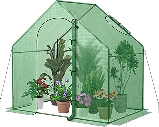 RELAX4LIFE Gewächshaus, Foliengewächshaus Winterfest mit PE-Abdeckung und Fenster, Überwinterungszelt für Pflanzen, Tomatengewächshaus für Pflanzen, Gemüse, Blumen, 179 x 100 x 167 cm, Grün