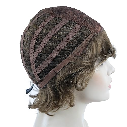 Miniatura 9 de Aimole Pelucas sintéticas cortas y rizadas de cabello completo sin tapa, peluca gruesa para mujer, para uso diario, 12TT26 (marrón dorado rojizo