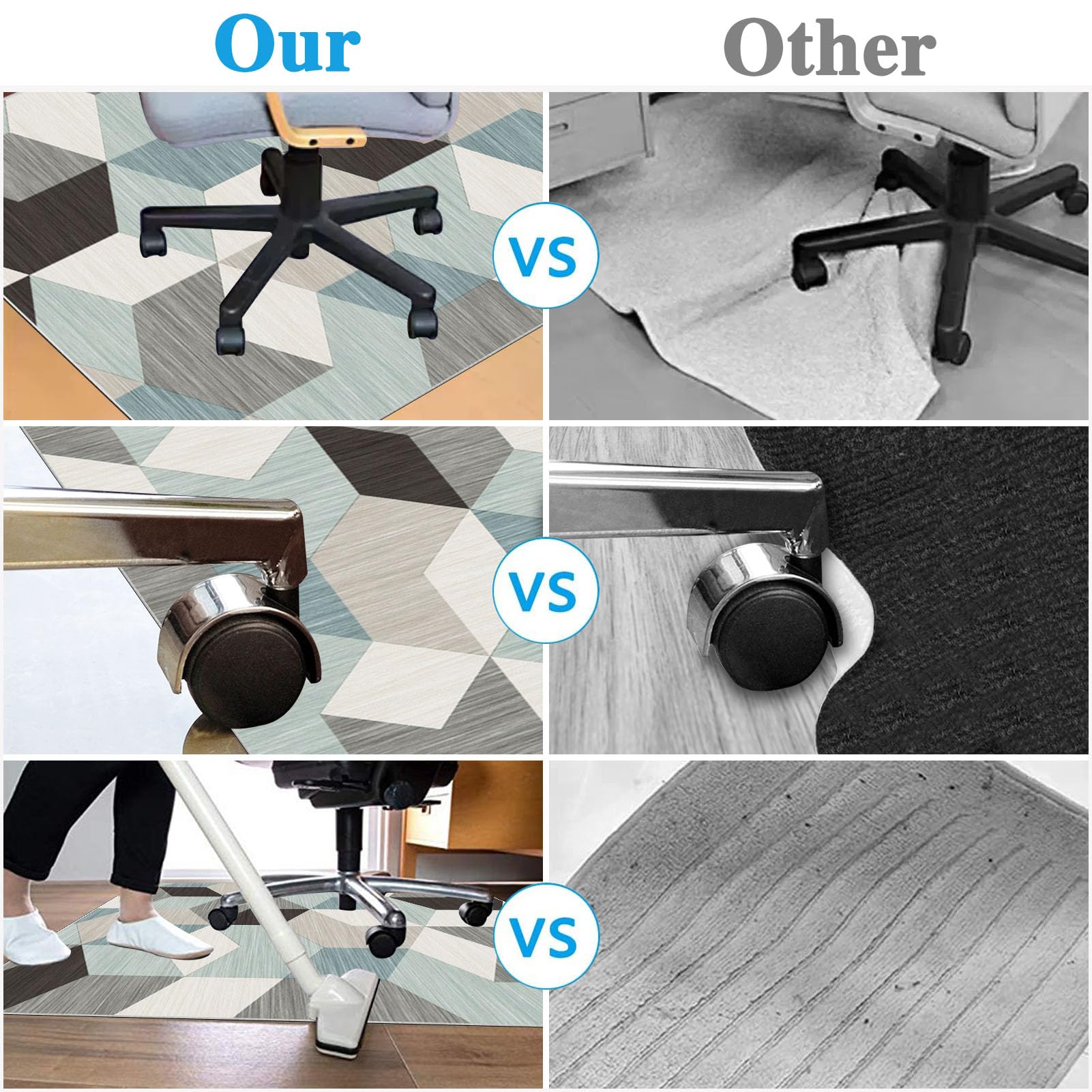 70 x 100 cm Heavy Duty Office Chair Mat for Carpeted Floor Computer Gaming Desk Chair Mat for Carpet Hard Floor Protector Mat for Rolling Chair Carpet Protector Chair Mat Floor Mat for Office Chair - Image 6