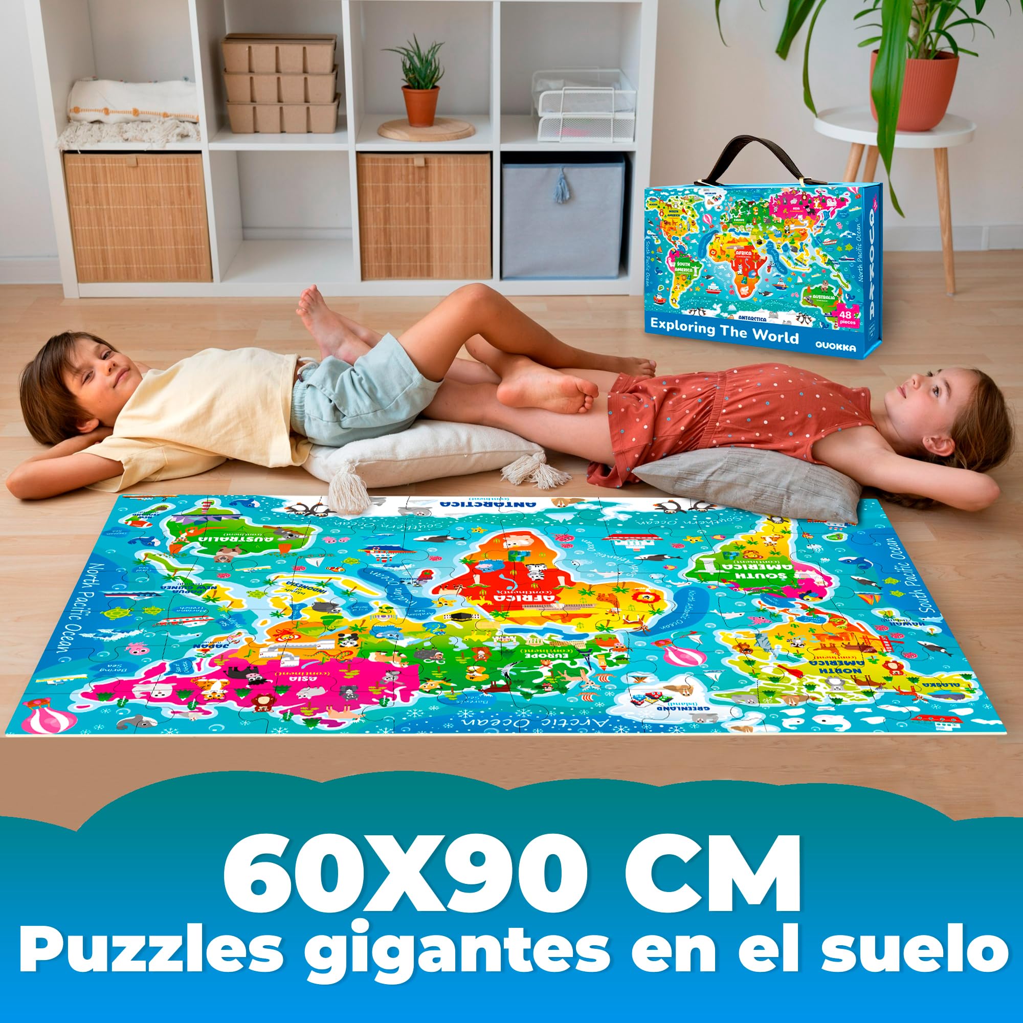 QUOKKA Puzzle Mapa Mundi Infantiles 3 4 5 Años - 60x90 cm 48 Piezas Puzzle XXL Gigante de Suelo para Niños 5 6 Años - Grande Juguete Mundo - Regalo Educativo para Niños y Niñas de 2 a 6