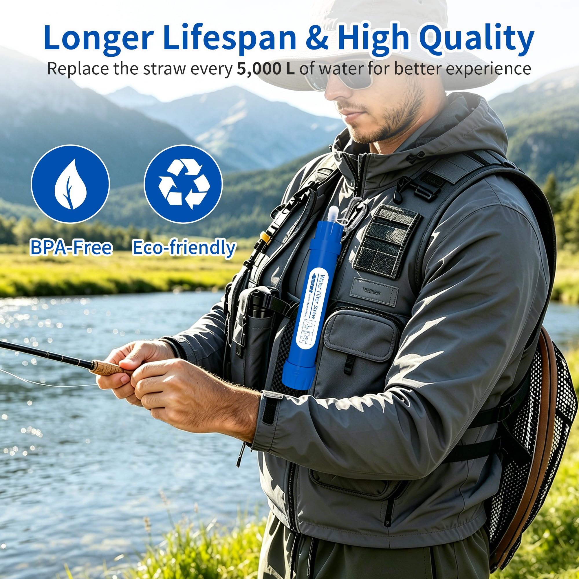 Pajita de filtro de agua personal, purificador de agua portátil de 4 etapas certificado NSF, sin BPA, equipo de supervivencia de filtración de agua de emergencia para senderismo, camping