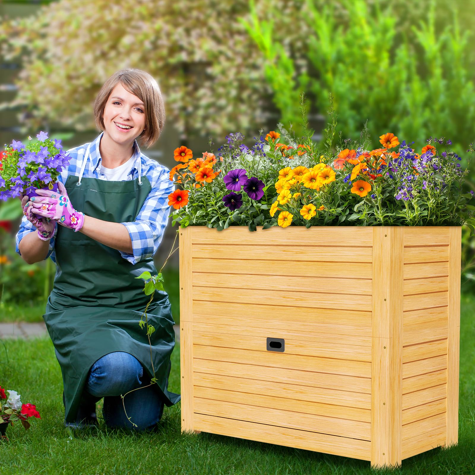 SUNYRISY Hochbeet für Garten mit Stauraum, Holz Hochbeet für Balkon