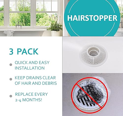 Miniatura 10 de Hairstopper - Cubierta de drenaje para ducha y bañera, color blanco, paquete de 3