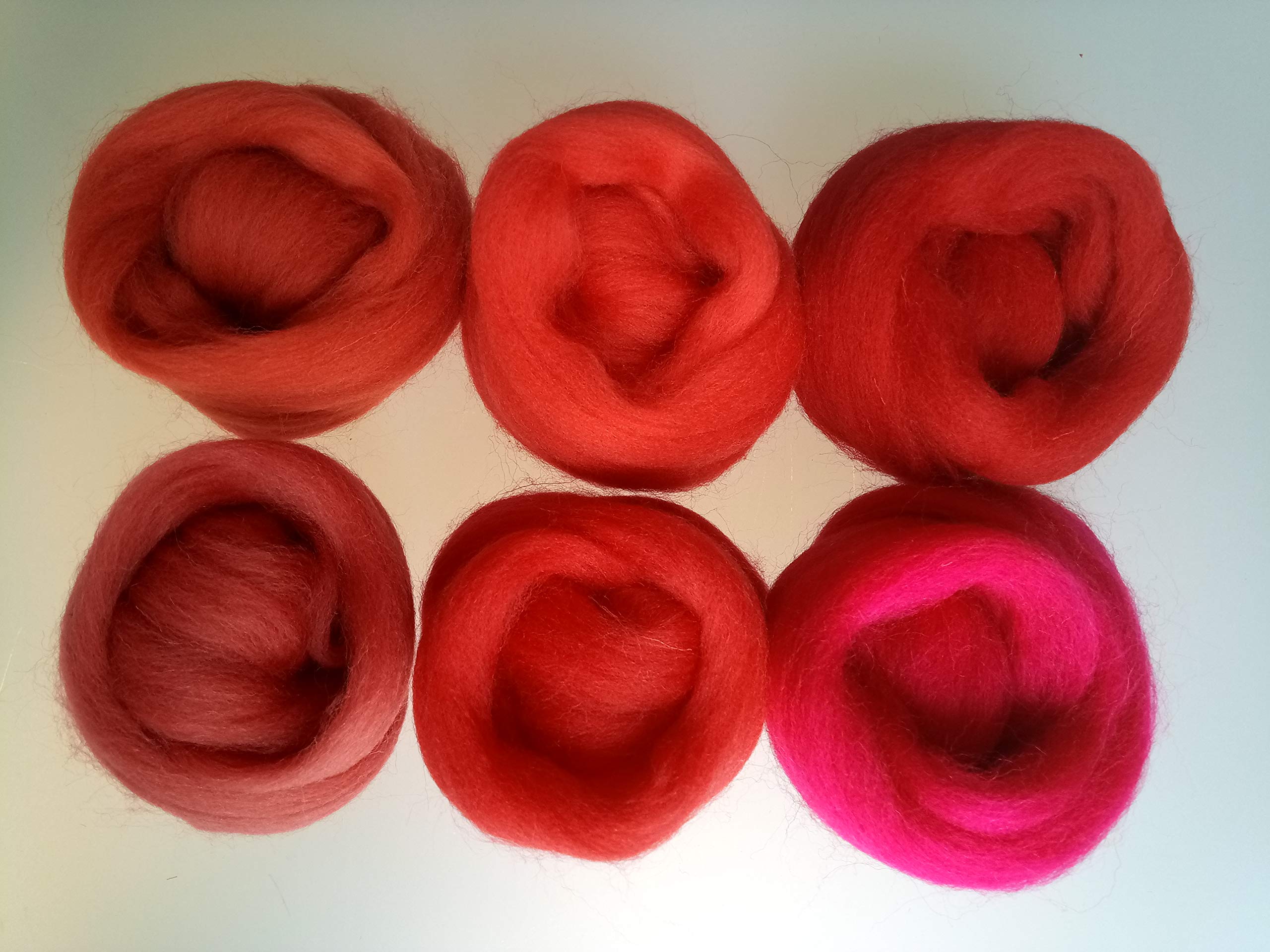 Pure Merino Wool Roving - Assorted Colours for Needle & Wet Felting, Spinning & Weaving, DIY Craft - 60 g Packs (Red) - Image 2