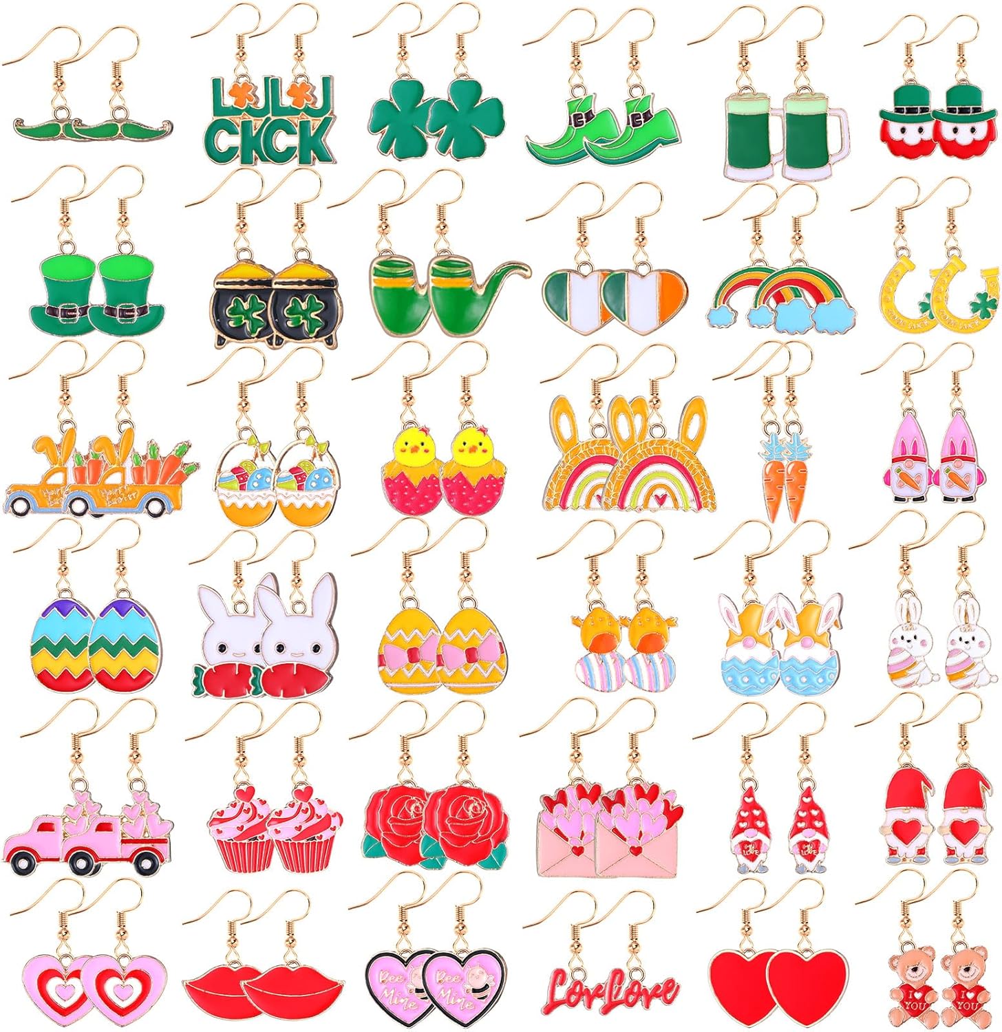 Nosiny 36 Pairs Holiday Earrings Variety Pack St. Patrick's Day Easter Gifts for Women Teacher Party Favors