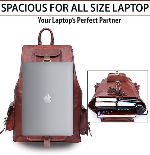 Miniatura 4 de ANUENT Mochila de cuero vintage de 20 pulgadas para hombres y mujeres, bolsa de viaje y portátil marrón oscuro, mochila grande y mochila, perfecta