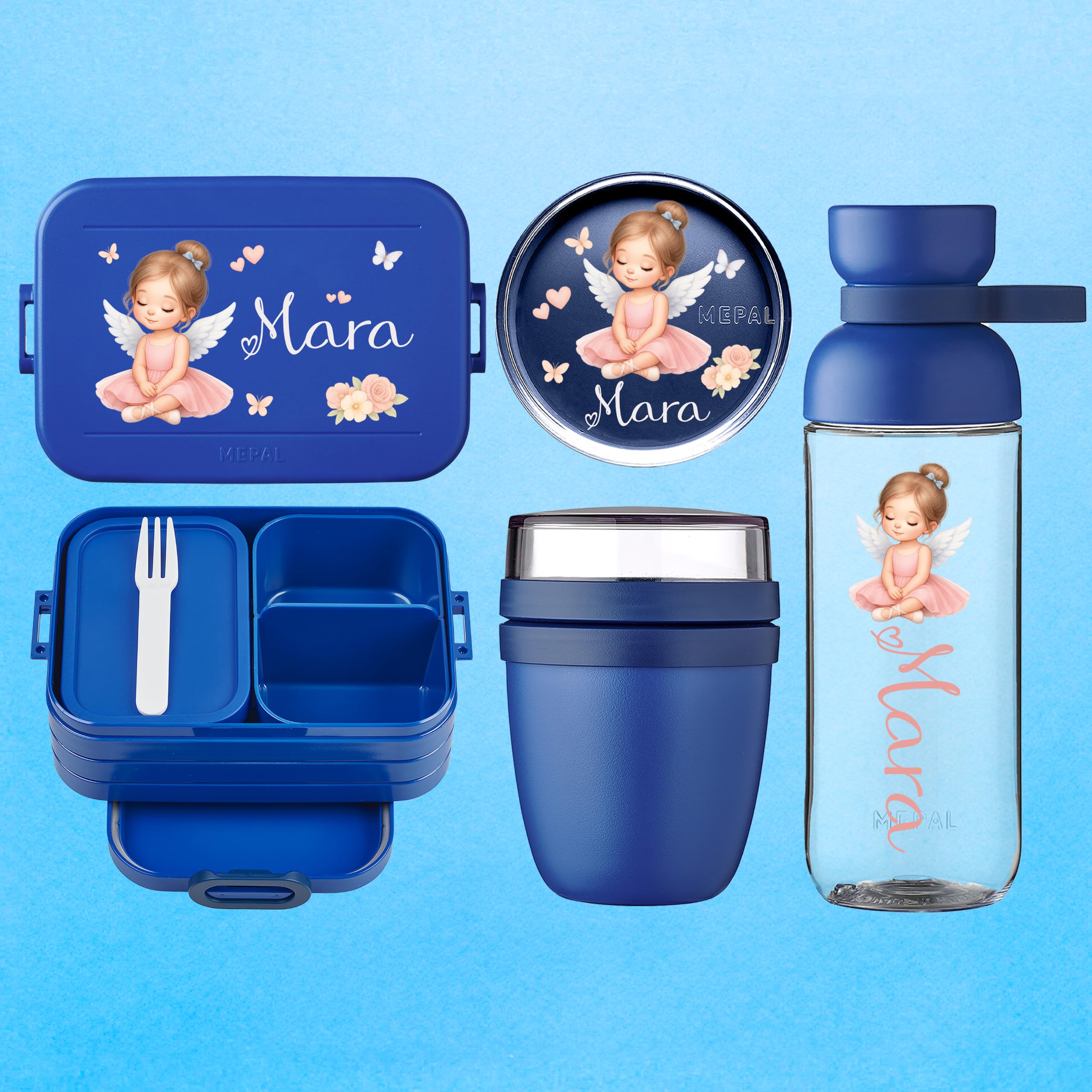Mepal Personalisierte Brotdose Trinkflasche | Ballerina Tänzerin Mädchen | Geschenk Einschulung Mädchen Junge Kitastart Schule Schulanfang Lunchbox Flasche Bento Box Vesperdose Kindergarten Schulkind