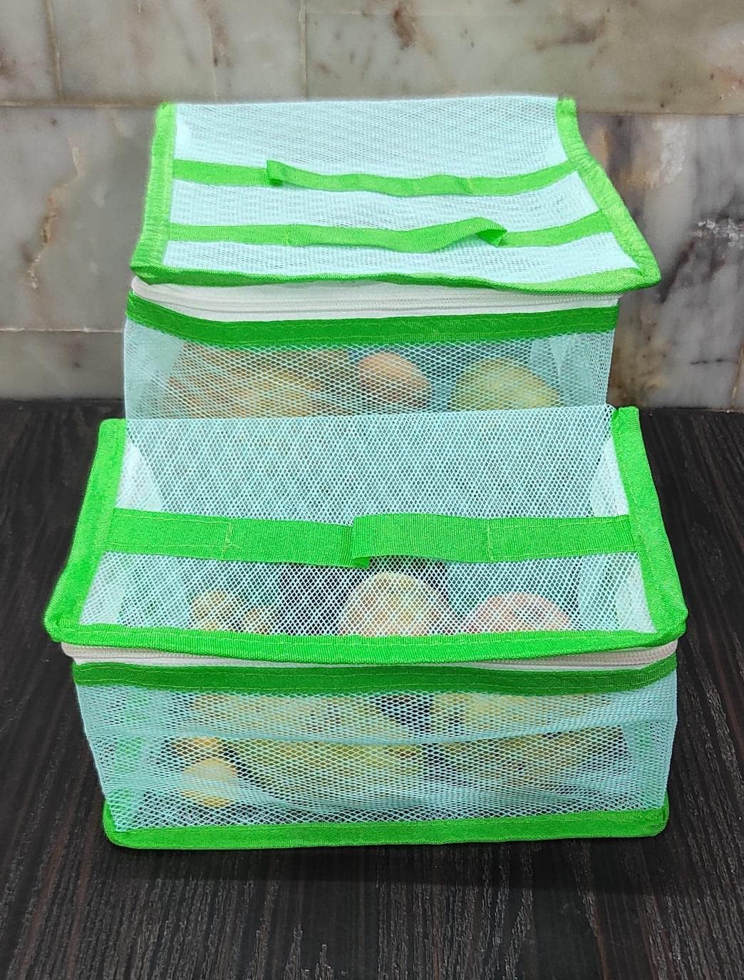 C R Tadelink Net Folding Anti Fly Mosquito Gauze Tulle Lace Kitchen Table Food Covers for Outdoor Picnic Cake Meal Drink Fruit Pack of 2 Fruit Net Basket 1 Big, 1 Small (Green,Plastic)-image-26