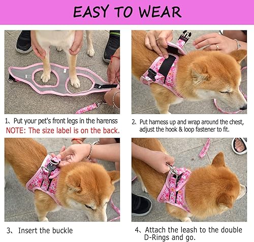 Miniatura 4 de Moonpet Step in - Juego de correa de arnés para perro para niño, arnés de malla acolchado reflectante sin tirones para gatos, cachorros, perros