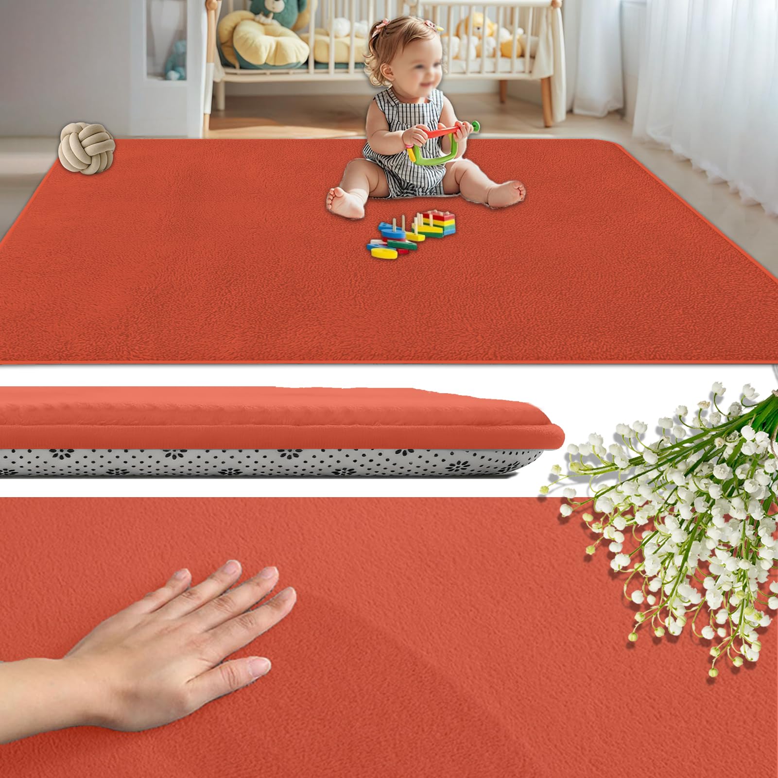 GmyoieqI Coral Velvet Baby Play Mat 2CM Thick, Non-Slip Backing Playmat for Floor Playroom Bedroom Yoga Mat 180 x 350 cm Large Memory Foam Area Rugs for Crawling Soft Play Tummy Time Activity Orange
