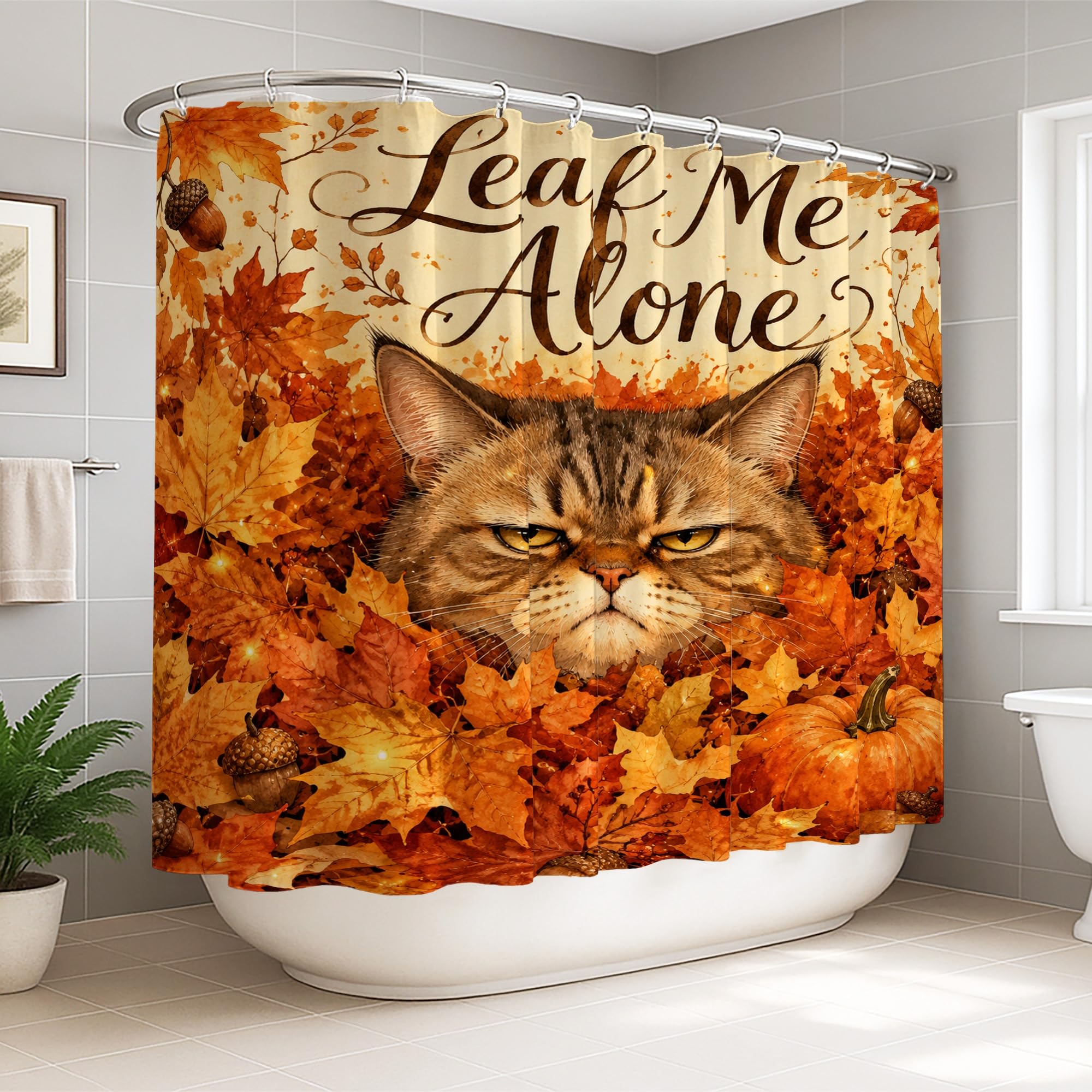 Rideau de douche en polyester de qualité supérieure au motif automne orangé