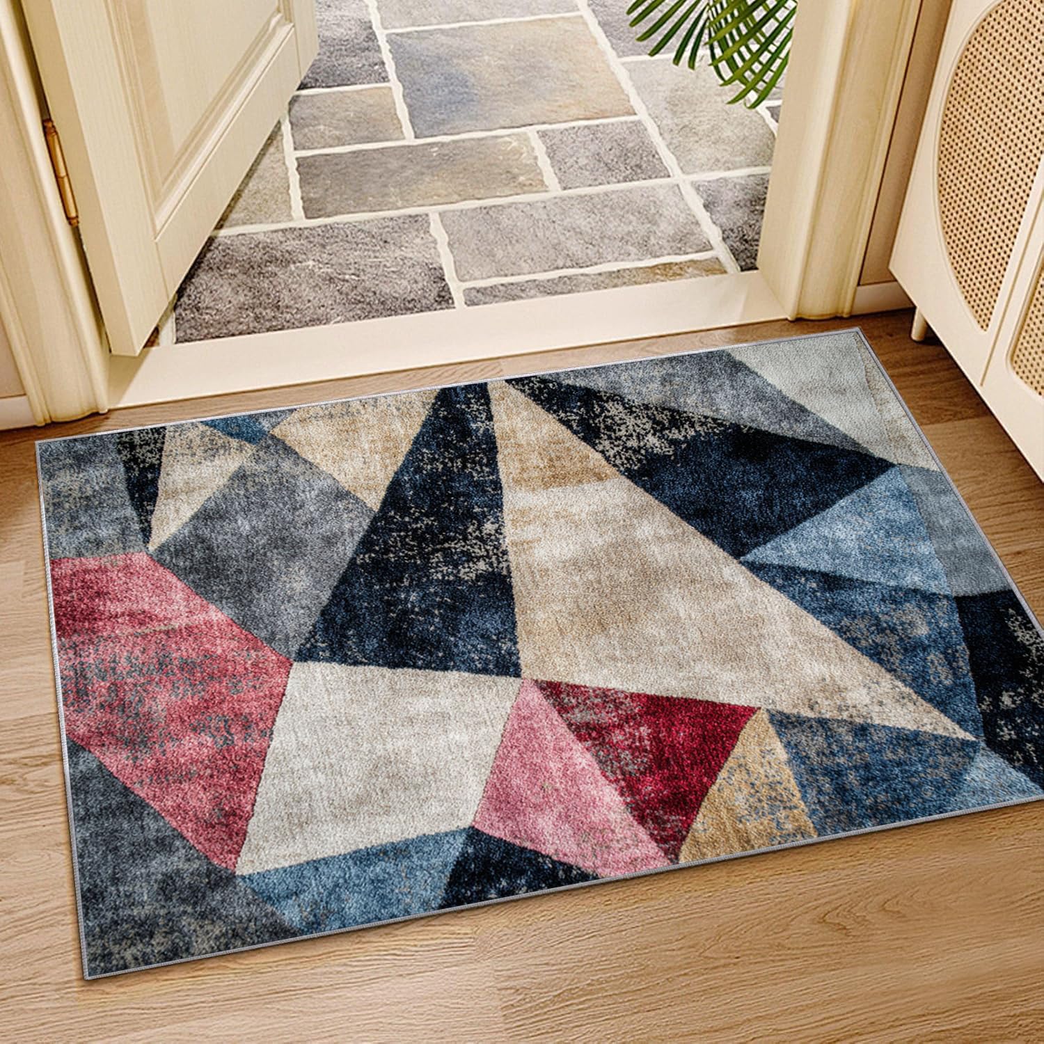 Kurzflor Teppiche Abstrakter Patchwork-Druck Teppich Wohnzimmer, Teppich Schlafzimmer, Teppiche, Deko Home.(blau)-180x240cm