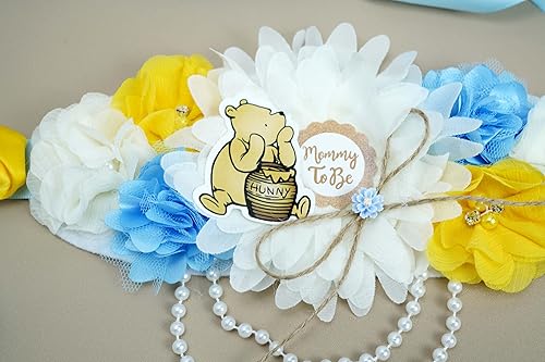 Miniatura 7 de Winnie Mom to Be Sash Daddy to Be Corsage Pins Flower Baby Shower Sash Baby Shower Sash Baby Shower Fajas de maternidad Cinturón de vientre regalo