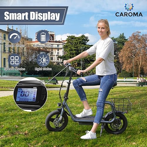 Miniatura 4 de Caroma Peak - Patinete eléctrico de 819 W con asiento, scooter eléctrico de neumático de 14 pulgadas para adultos, batería de 48 V de hasta 25