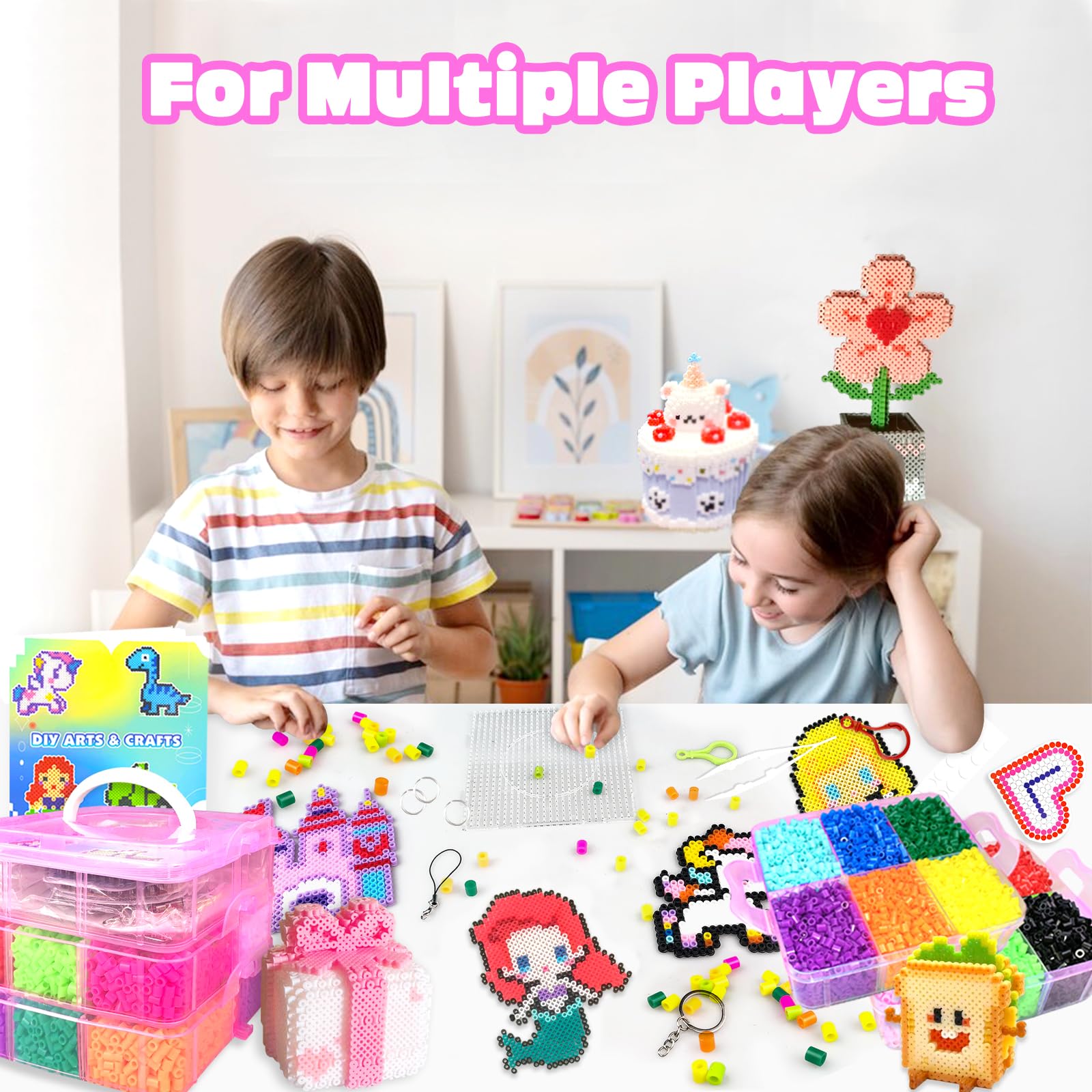 Set Perline da Stirare, 5MM 11000 Pezzi Perline a Fusione con Custodia, Pegboard, Guida Utente, Design gioielli, Decorazioni, Creativo Regali Compleanno Natalizio Fai-da-Te per Bambini (20 Colori)