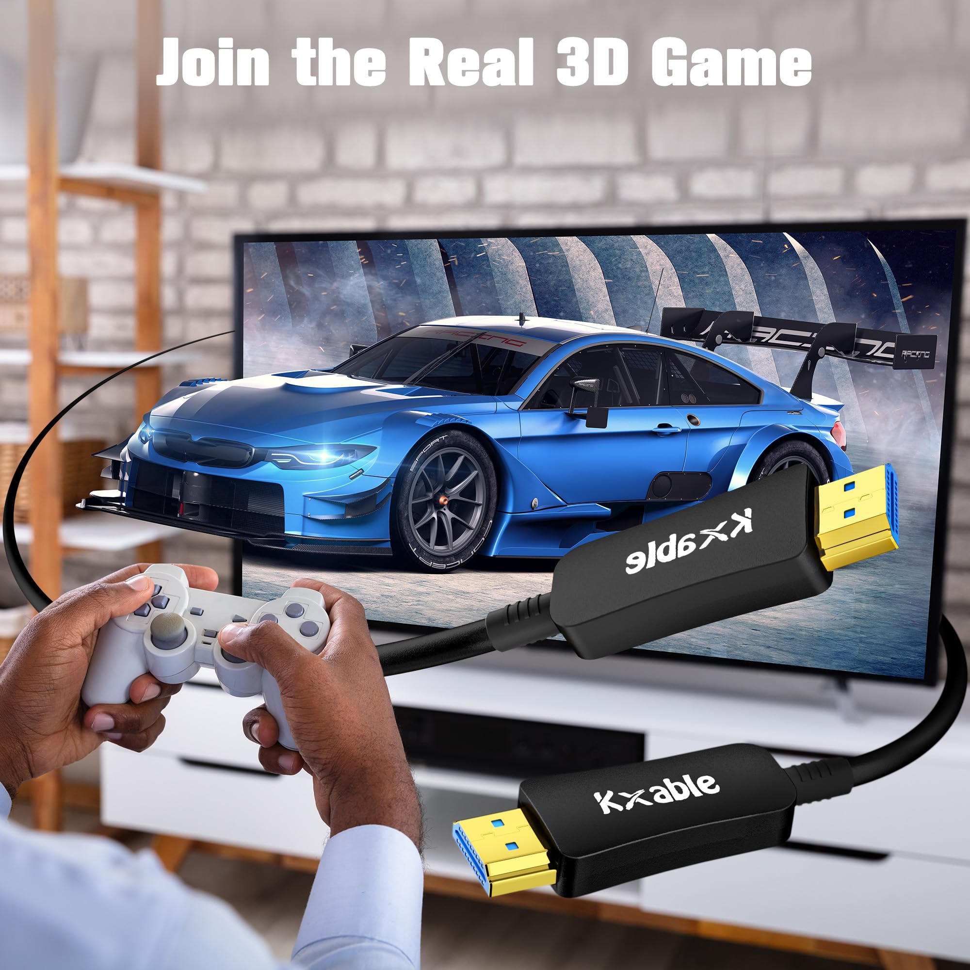 Câble à fibre optique HDMI 8K 2.1 48 Gbit/s ultra haut débit, 8K @ 60 Hz, 4K @ 120 Hz, 3D Dynamic HDR/eARC/HDCP 2.3, compatible avec ordinateur portable/moniteur/projecteur, PS5, Xbox, HDTV, Blu-ray