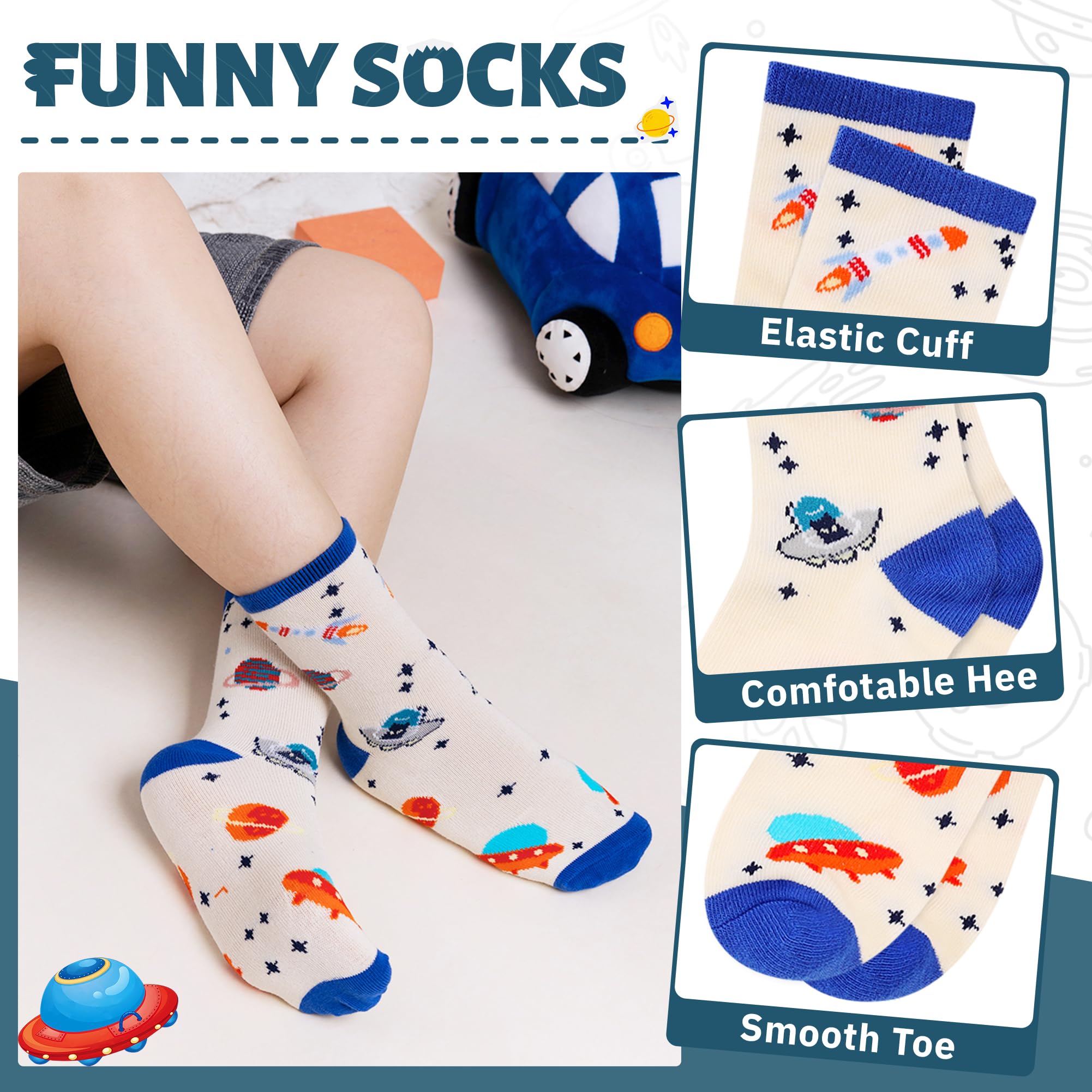 Boys Cotton Crew Socks Kids Novelty Animal Soft Funny Casual Fashion Breathable Childs Socks 6 Pairs