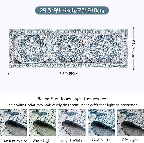 Vista 384 de Moynesa Alfombra de pasillo ultrafina lavable, vintage, de 2 pies 6 x 8 pulgadas, antideslizante, resistente a las manchas, resistente a