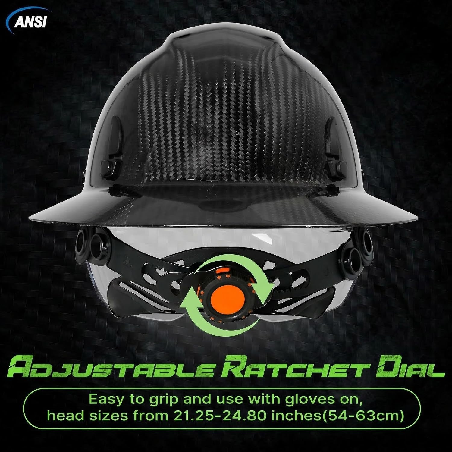 Aolamegs Real 3K Carbon Fiber Full Brim Hard Hat with Visor, ANSI Z89.1 OSHA Approved Construction Safety Helmet for Men, 6-Point Suspension, Carbon Fiber Hardhat with Chin Strap & Headlamp Clips