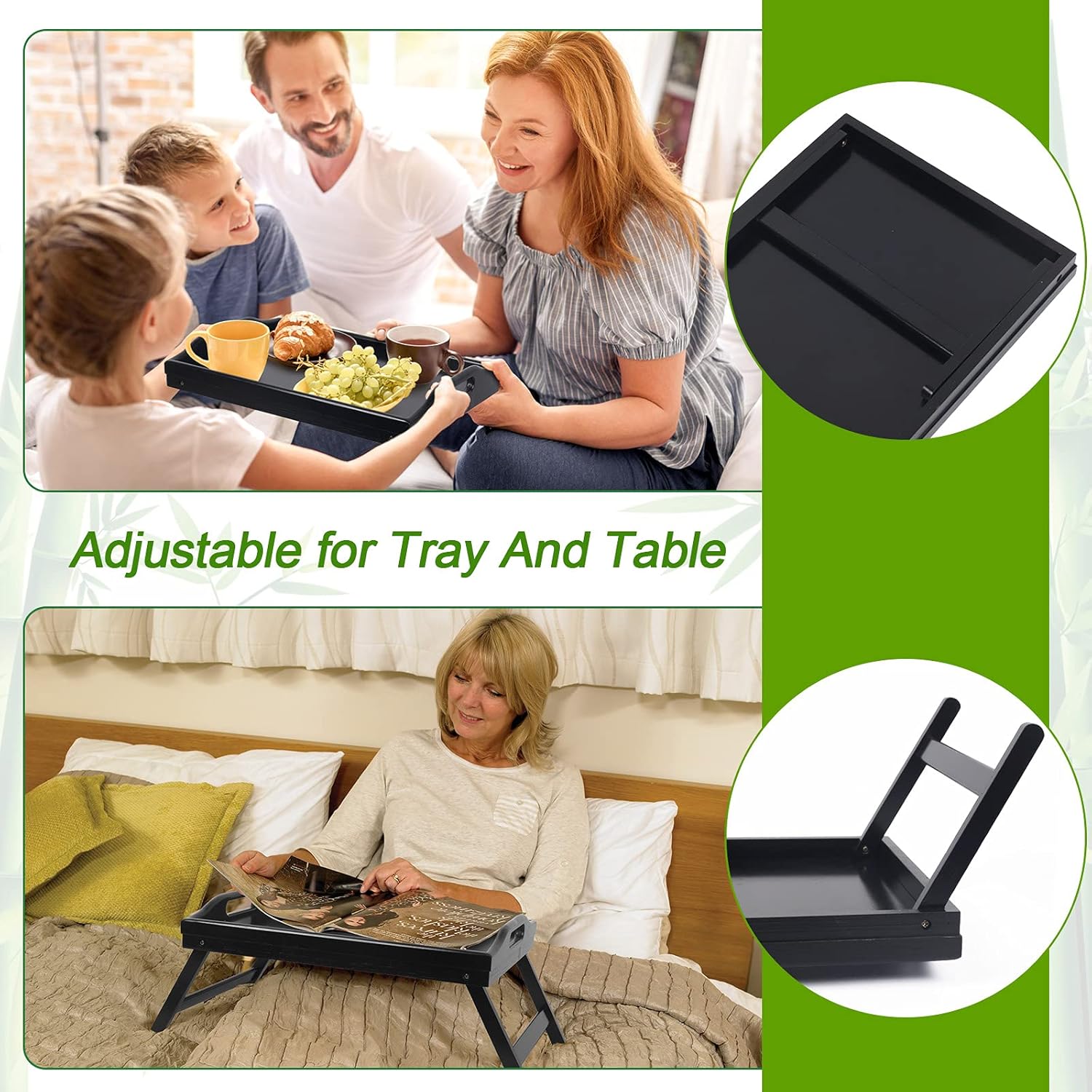 Bed Tray Folding Legs with Handles Breakfast Food Tray Table for Sofa Eating