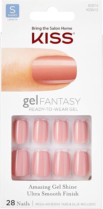 Nails GEL FANTASY Short Design Nails w/Adhesive Tabs & Glue (KGN12-RIBBONS) (1 PACK)