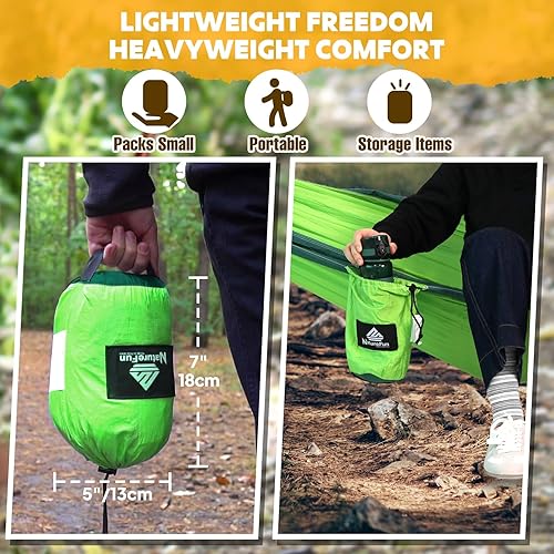 Miniatura 6 de NATUREFUN Hamaca ultraligera para viajes y camping  Capacidad de carga de 300 kg, transpirable, de secado rápido  Incluye 2 mosquetones premium, 2
