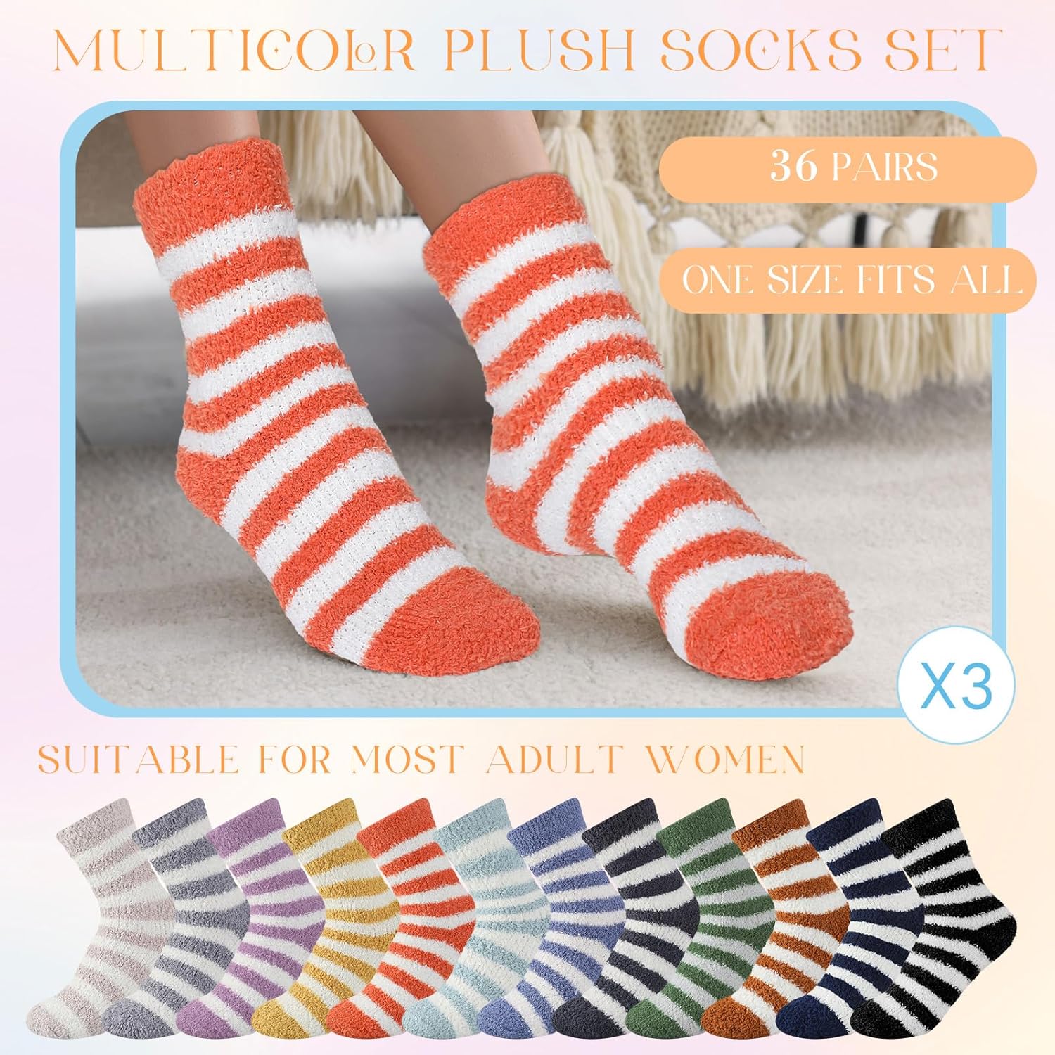 Hicarer 36 Pairs Thicker Warm Fuzzy Socks for Women Bulk Plush Slipper Socks Winter Adult - Image 2