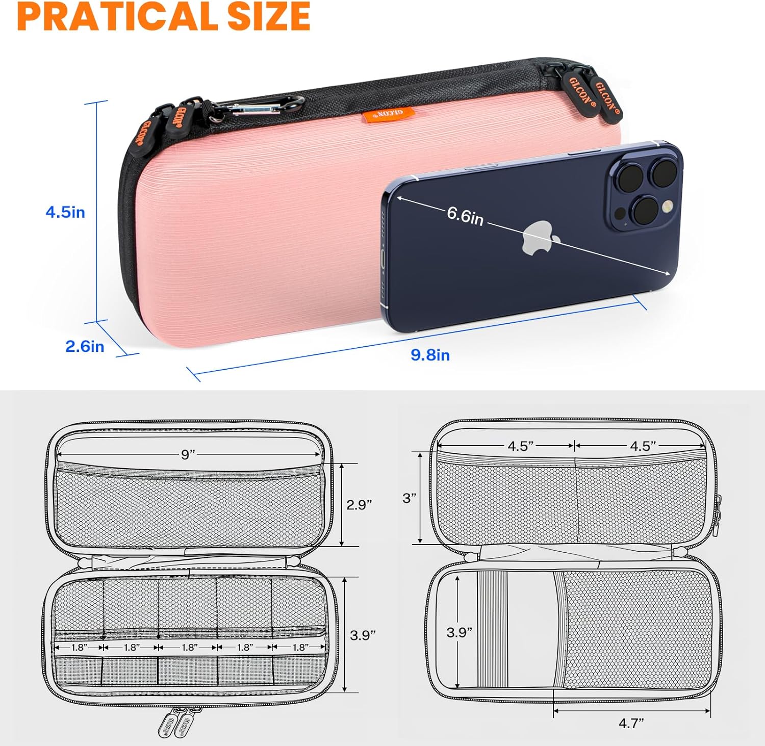Double-Layer Hard Shell Carrying Case - Electronics Organizer Travel Case with Multiple Pocket - Portable Tech Accessories Zipper Pouch Bag for Cord, Cable, Charger, Phone, Power Bank, USB, SD Card