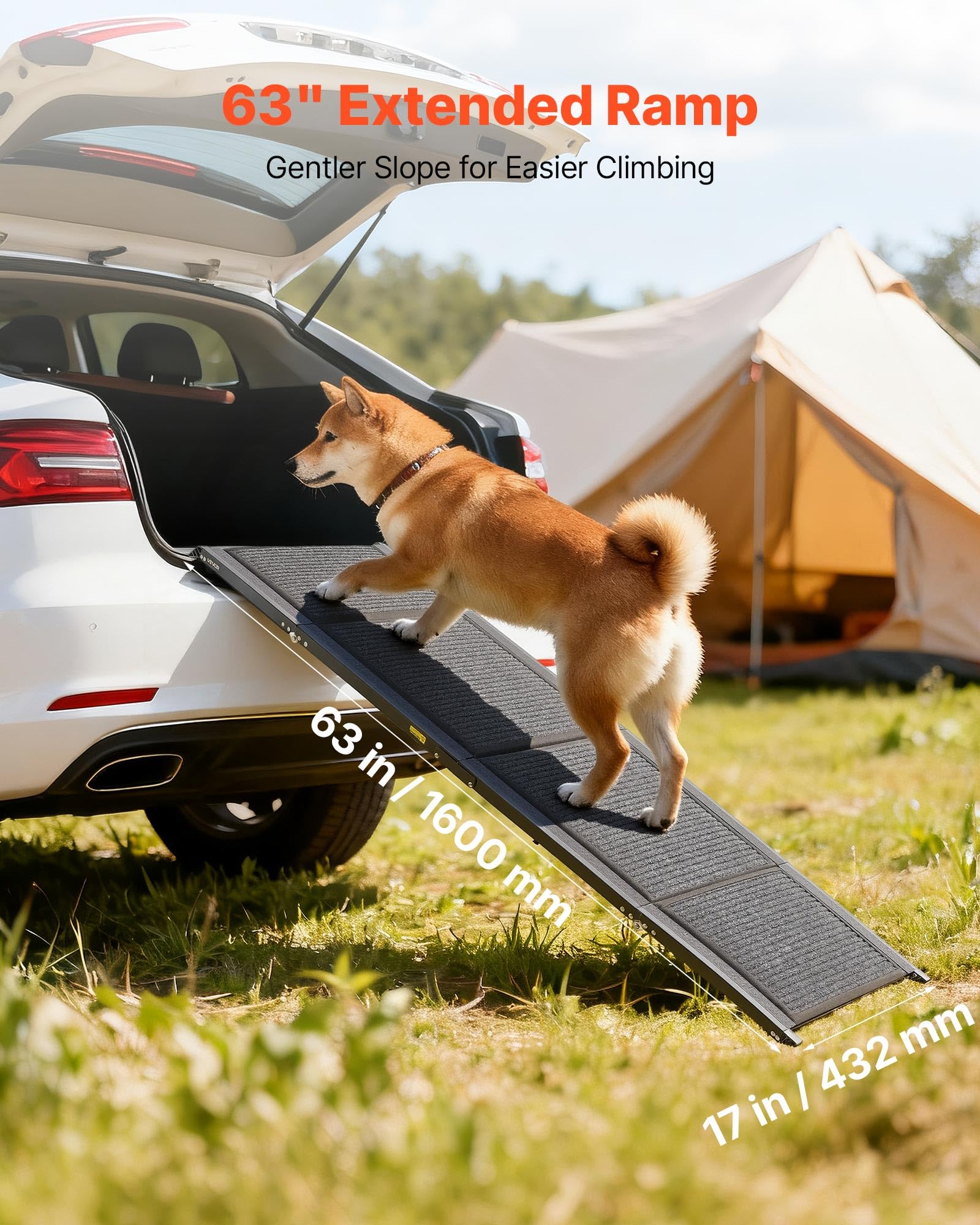 VEVOR Rampa para Perros para Coche, 160 x 43,2 cm, Plegable, para Perros Medianos y Grandes de hasta 113 kg, con Superficie de Fieltro Antideslizante, Portátil, para Exteriores, SUV y Camiones