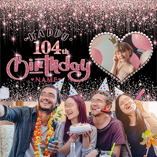 Vista 329 de Cartel personalizable de decoración de feliz cumpleaños número 49 de oro rosa – Personalización de gran tamaño fondo de fotos – Admite fotos