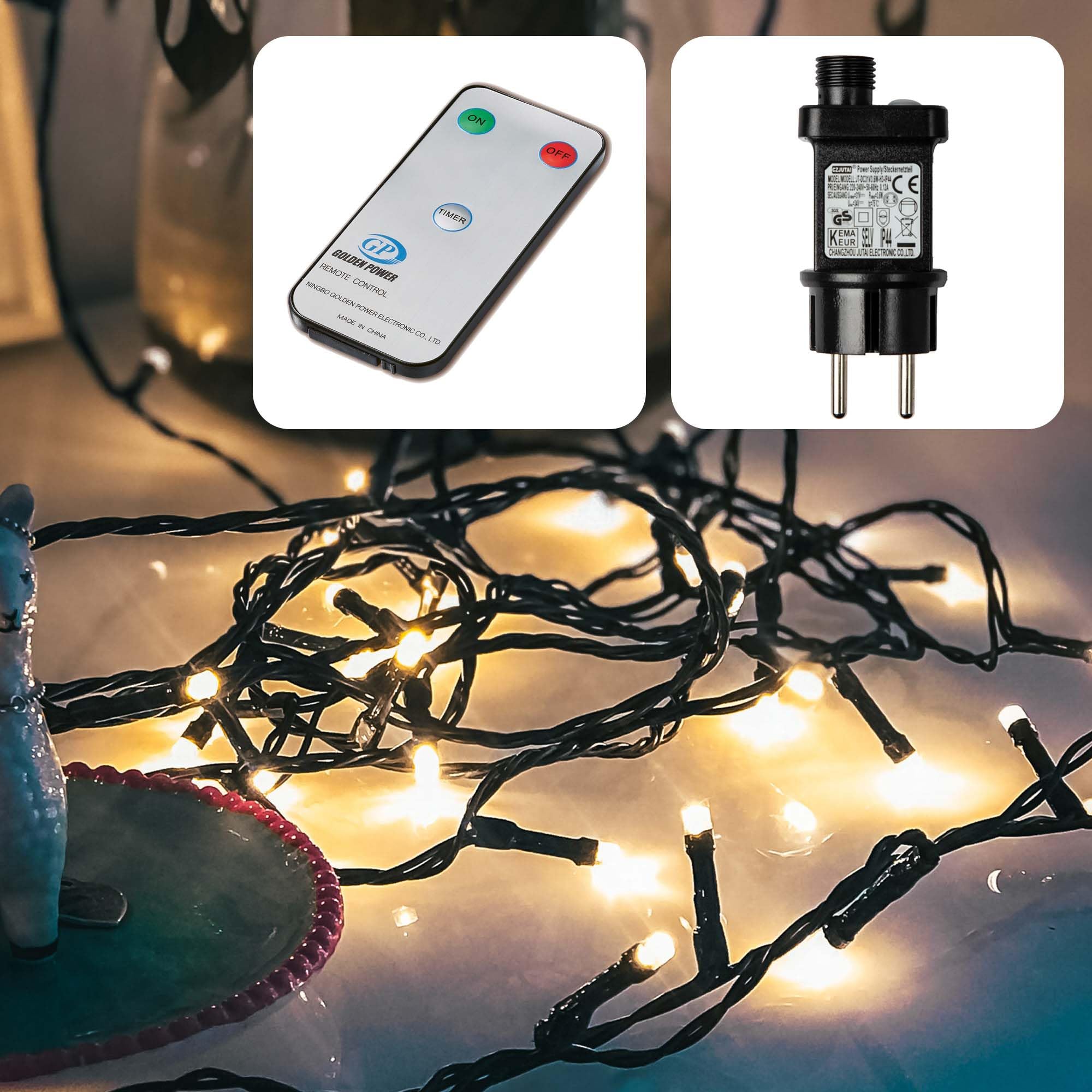 hellum LED Lichterkette Außen oder Innen, Fernbedienung mit Timer, Warmweiß, Lichterkette strombetrieben mit 240 LED, Weihnachtsbaumbeleuchtung mit Kabel in Grün <59 lm 151244