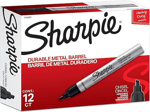 SHARPIE Marcadores permanentes de barril de metal, punta de cincel, negro, 12 unidades