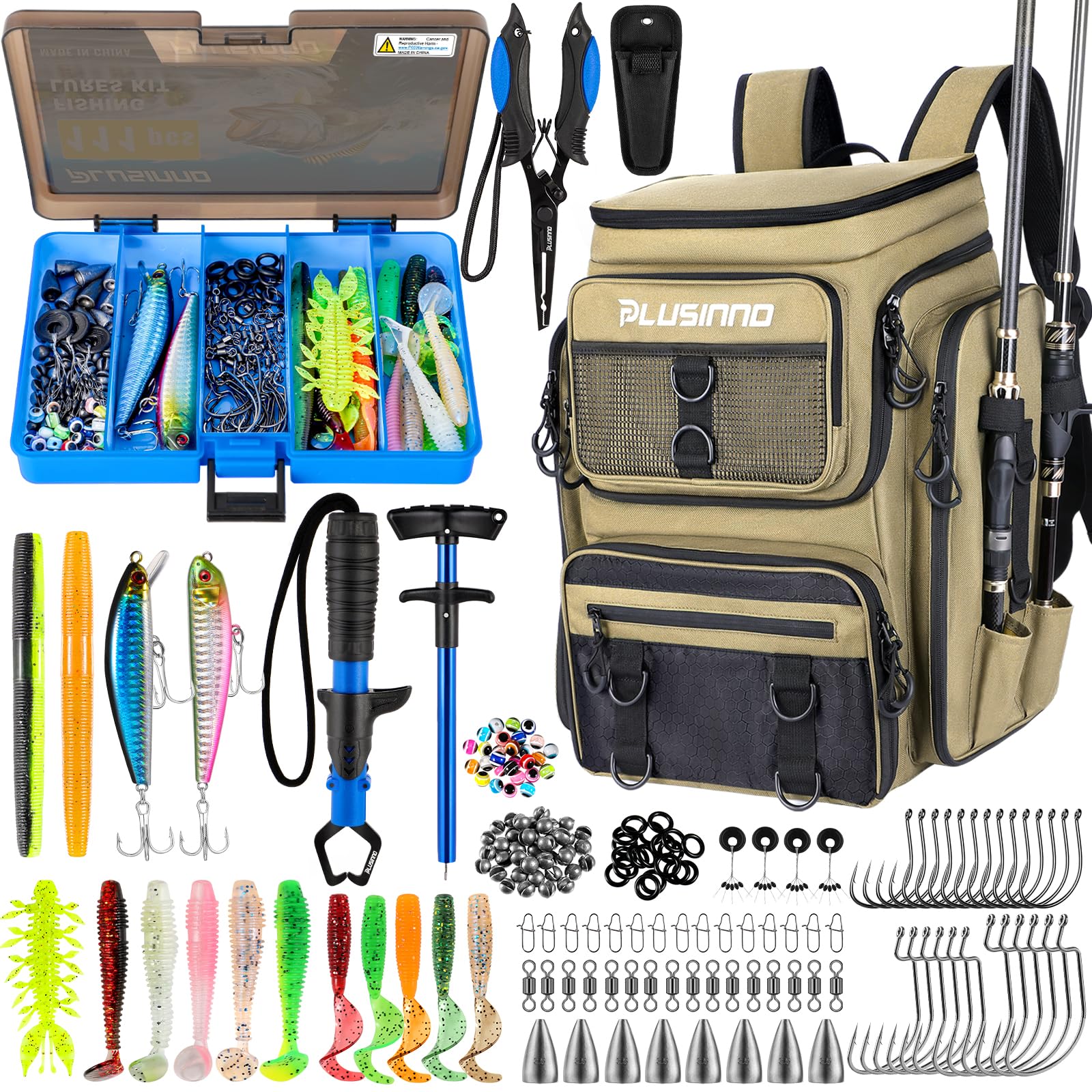 PLUSINNO Fishing Tackle Backpack with Rod Holders,42L Water-resistant Fishing Bag Store Fishing Gear,Fishing Gifts For Men. — image 1