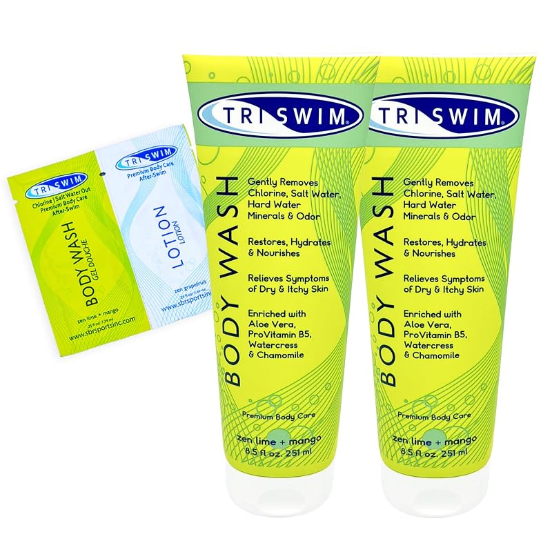 TRISWIM Sabonete líquido corporal pós-natação com aloe vera, agrião e camomila, fragrância de yuzu, toranja cítrica e manga, pacote com 2