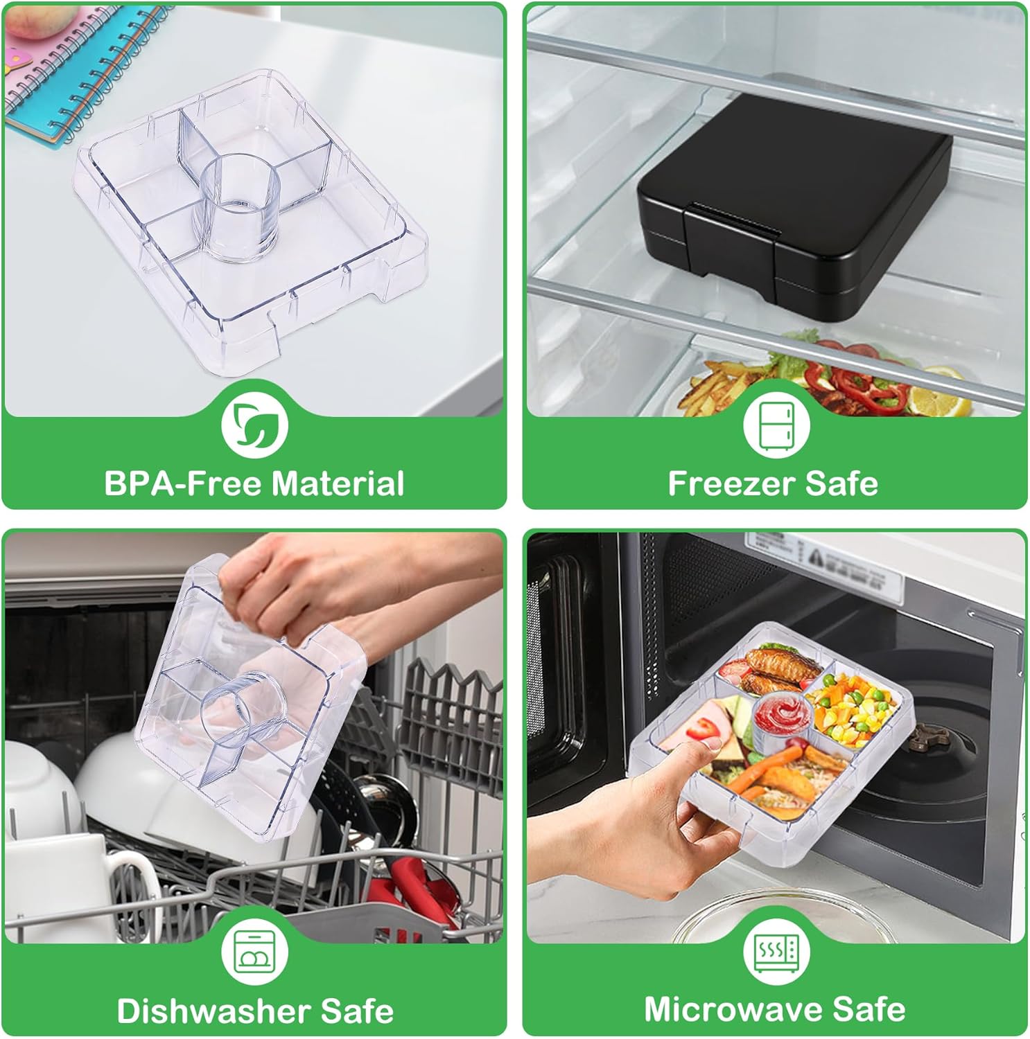 Bento Lunch Box Set With 10oz Soup Thermo, Leak-proof Lunch Containers with 4 Compartment, Kids Hot Thermo Food Jar/Insulation Lunch Bag, Food Containers for School (Black) - Image 6