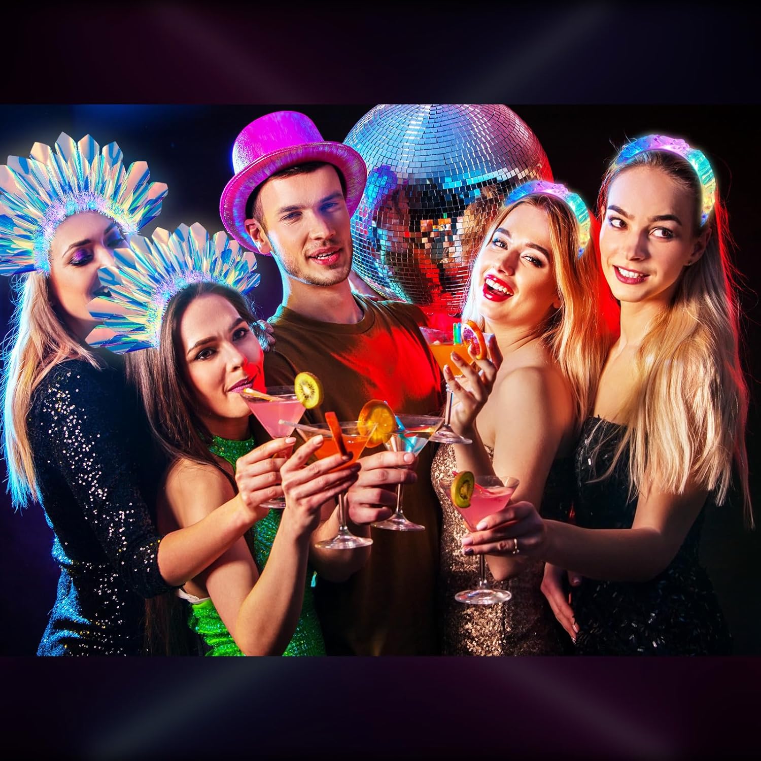 Light up Headbands Crown LED Easter Glitter Headband Hoop Glow Rave Costume Headpiece for Women Tiara Party Birthday