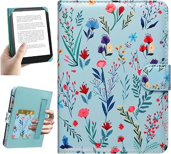 HoYiXi Universal Case for 6-inch Kindle eReader Compatible with Kobo/Voyaga/Pocketbook/Tolino E-Book Reader,6 eReader Protective Cover with Built-in Card Slot,Flower