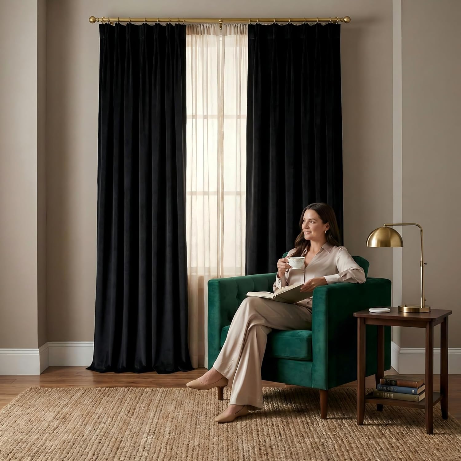 NICETOWN Black Velvet Curtains 10 ft Long 2 Panels, Elegant Backdrop for Wedding and Theater Room Divider Curtains Back Tab Rod Pocket with Pleat Tape Window Treatments for Large Glass Door, 52" Wide