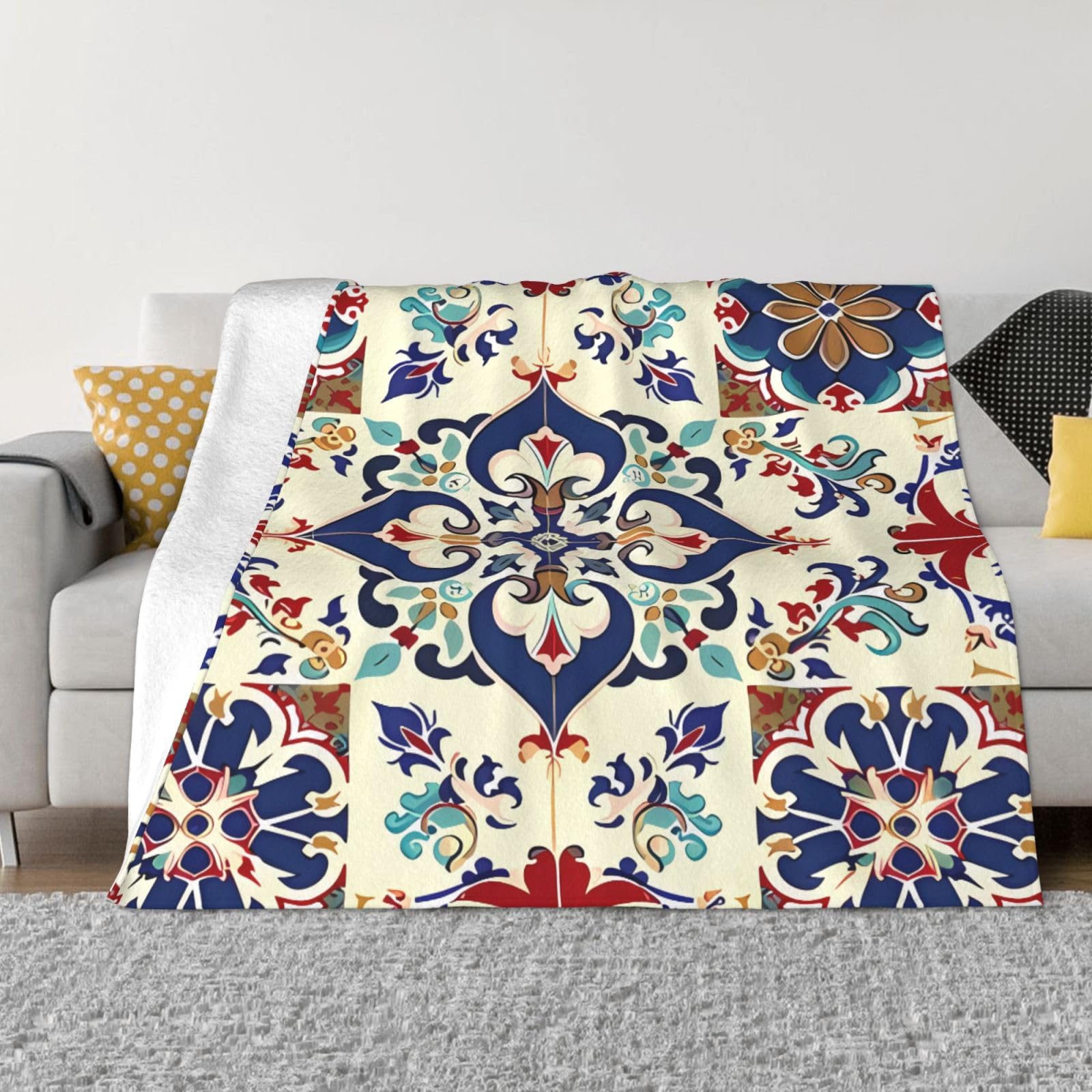 Couverture mexicaine Talavera plaid polaire ethnique canapé 76x102cm