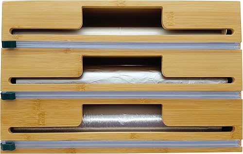 Miniatura 8 de HELIA Organizador de papel de cocina de bambú | Dispensador de papel de bambú sólido y plástico para montaje en pared con cortadores deslizantes |