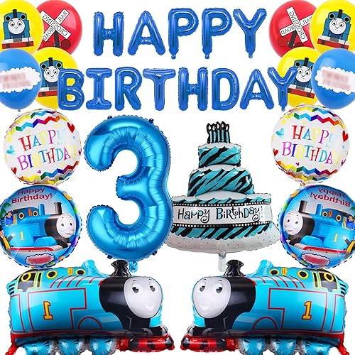 Decoraciones de cumpleaños de tren de dibujos animados con globos de letras de feliz cumpleaños, globos de papel de aluminio para pastel de