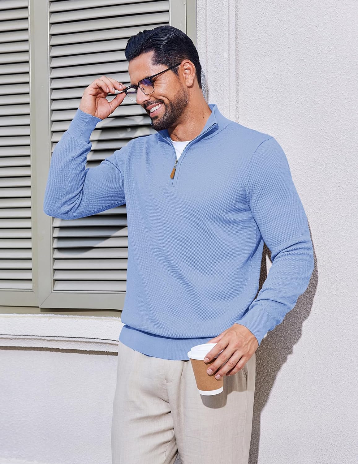 COOFANDY Men's Quarter Zip Pullover Dress Slim Fit Sweater Mock Neck Sweaters Casual Long Sleeve Pullovers - Image 2