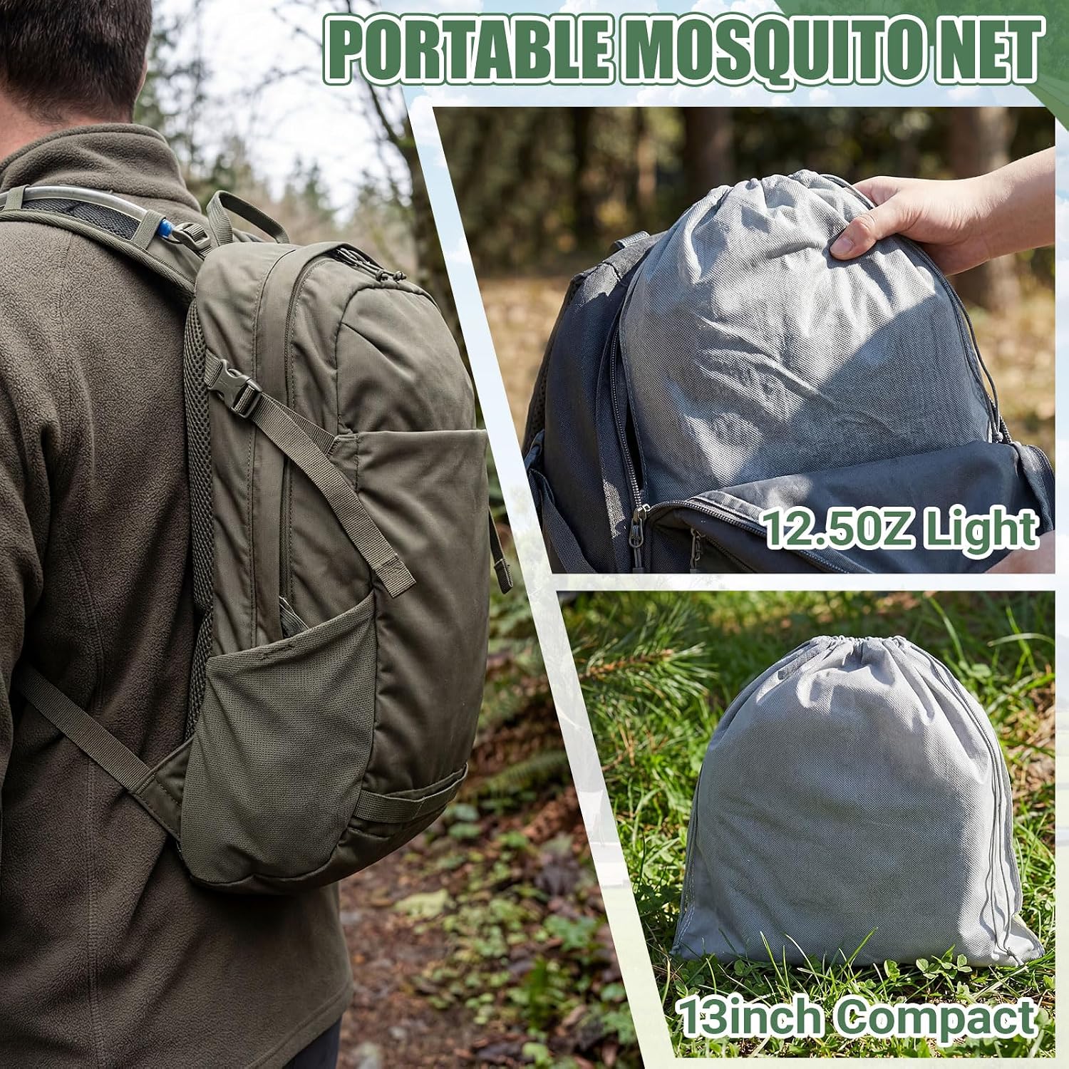 2 Pcs Large Pop up Mosquito Tent Portable Foldable Mosquito Bug Net for Bed Camping Travel Patio Outdoor 78 * 31 * 22 Inch Bug Netting Mesh Tent Canopy for Adults Bedroom, Green