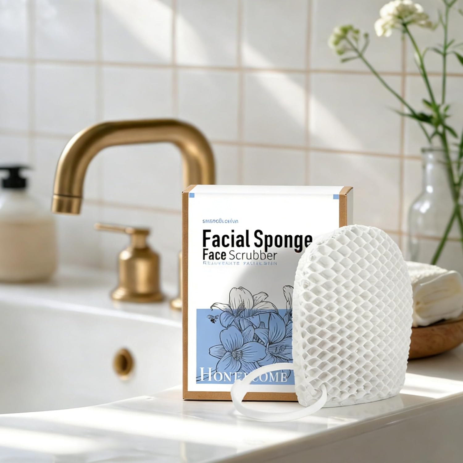 Facial Sponge - Deep Exfoliating Face Mitt, Honeycomb Face Exfoliator for Smoother, Younger Looking Skin, Dead and Dry Skin Remover for Men & Women, White - Image 3