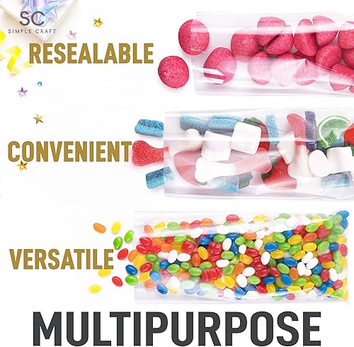 Miniatura 6 de Simple Craft Paquete de 200 bolsas de celofán para dulces, bolsas de plástico grueso de 5 x 11 pulgadas con lazos para bolsas de golosinas, bolsas