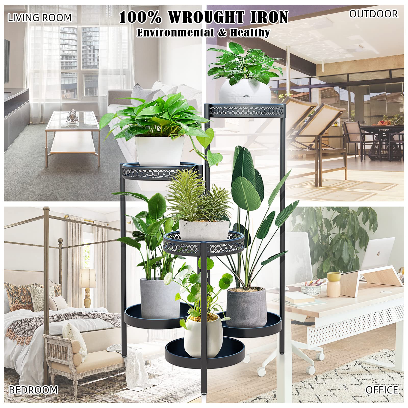 6 Tier Metal Plant Stand Shelf for Indoor Outdoor Plants Multiple, Tall Tiered Flower Pot Holder Stands for Corner, Vertical Plant Rack Planter Shelves Organizer Decoration for Patio, Living Room, Balcony, Black